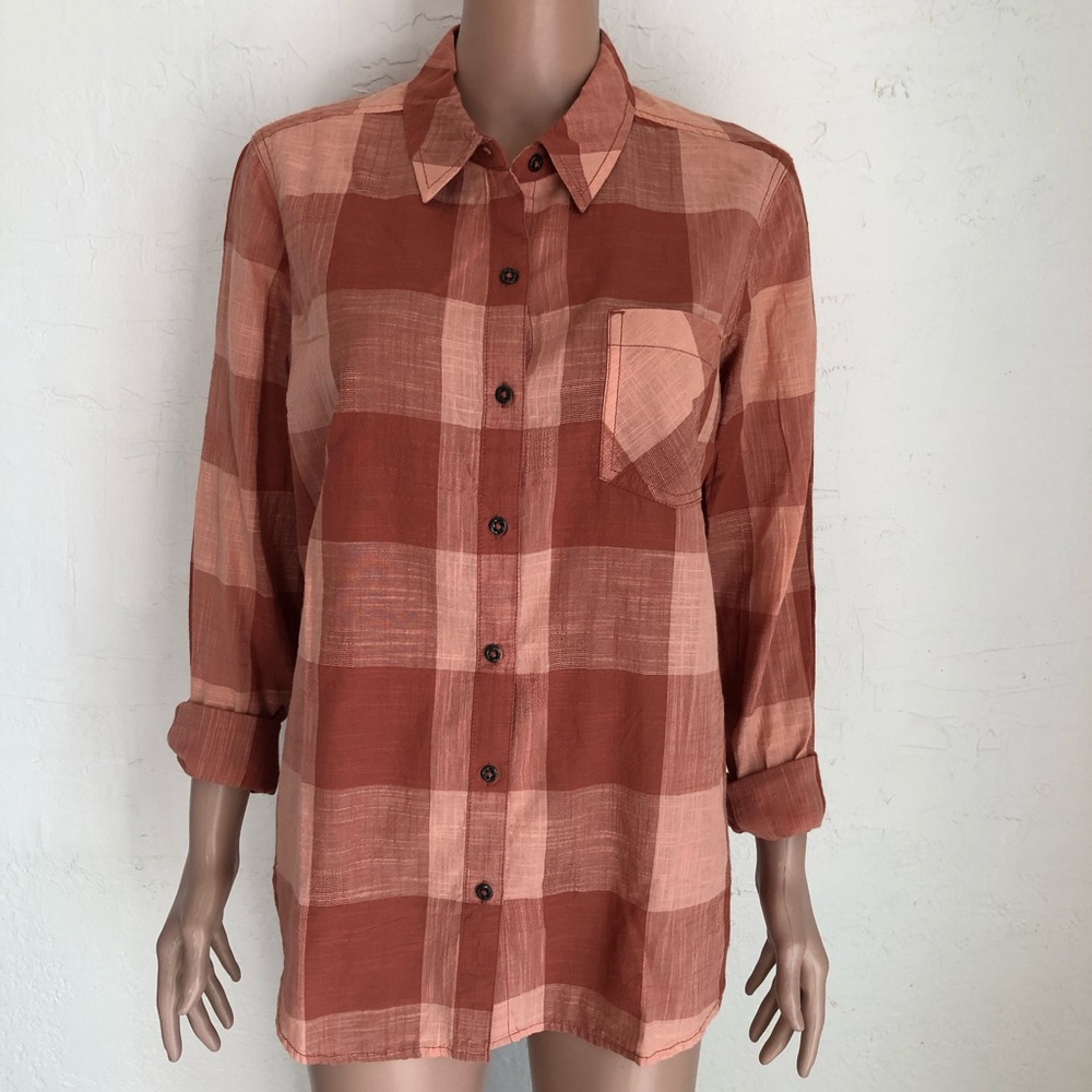 Natural Reflections Meadowlands Stone Brown Plaid Flannel Shirt Women’s Size M